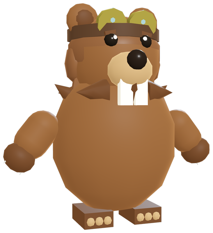 Buckteria, a round brown bear with goggles on his head and spiked shoulders.